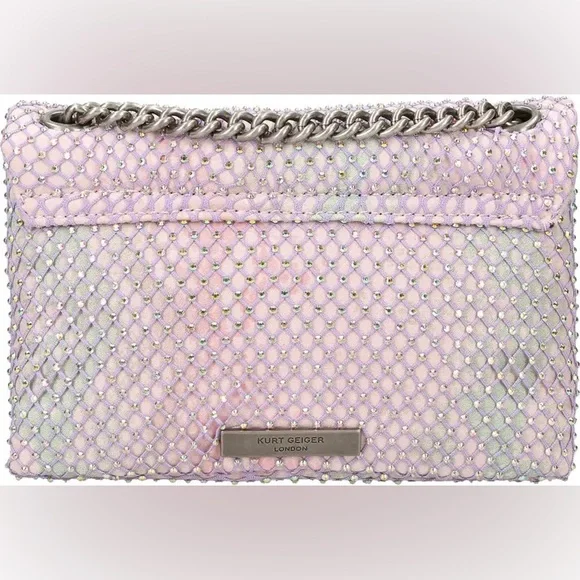 NWT Kurt Geiger London Mini Embellished Pink Rhinestone Fabric Crossbody Bag - Picture 6 of 8